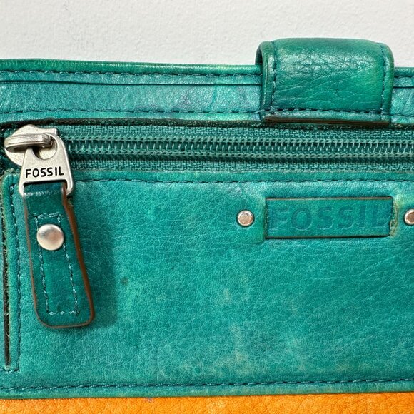 Fossil Birdhouse Wallet Teal Green Snap Button Credit Cards Bill Coins ID - Picture 7 of 13